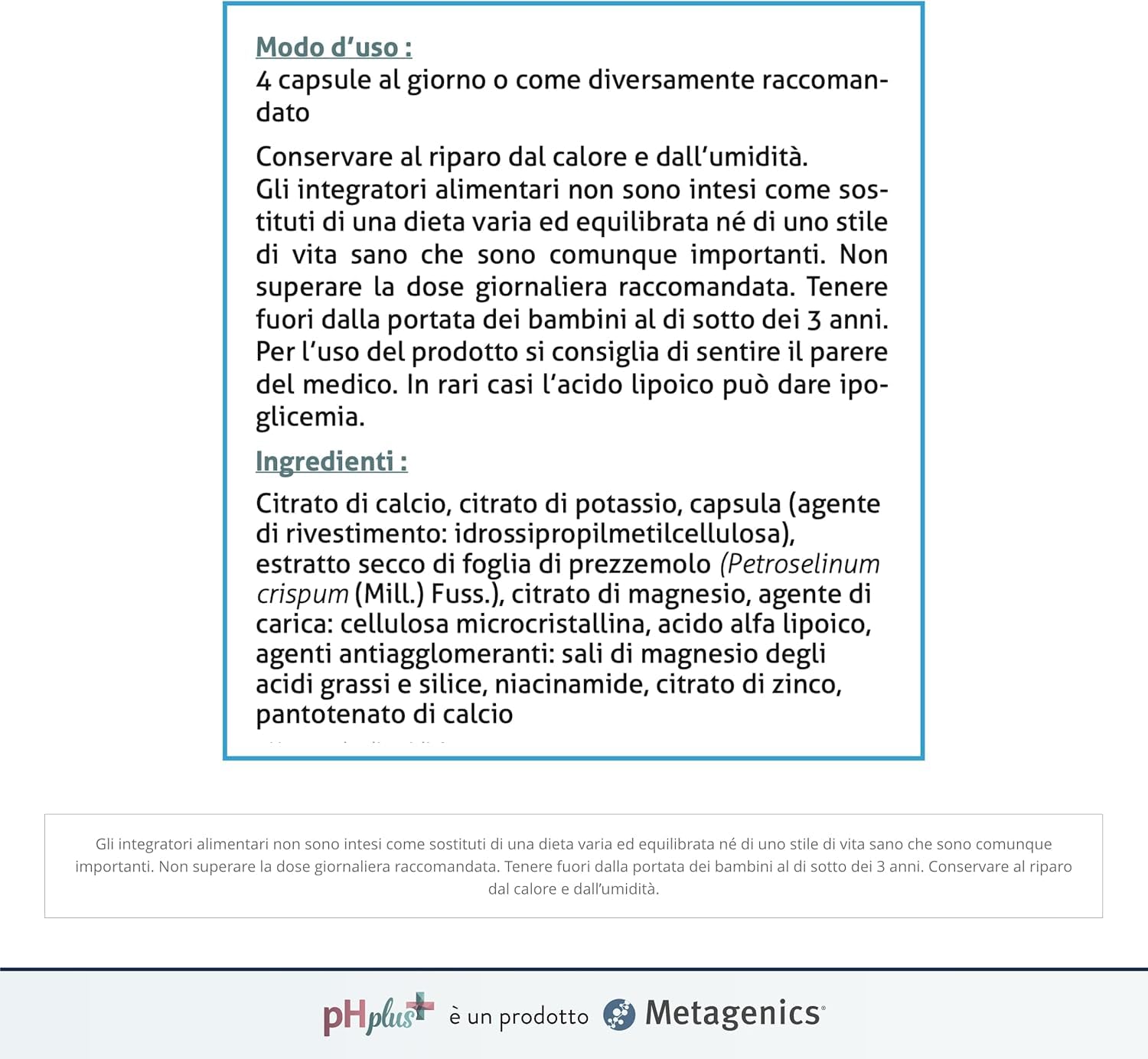 Metagenics pH Plus - Supporta l’Equilibrio Acido-Base Normale - 120 Capsule