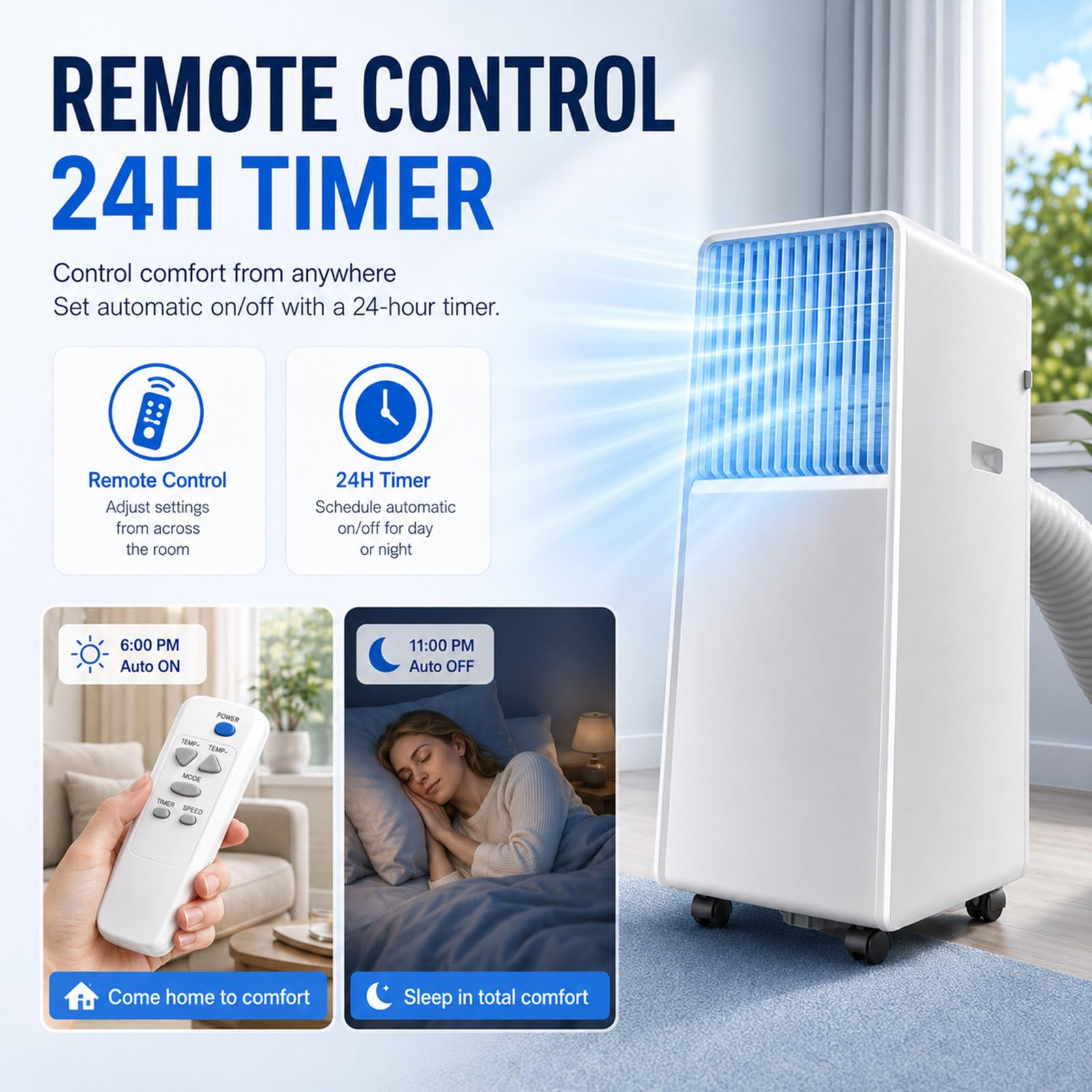 Billg Condizionatore Portatile Senza Tubo, Condizionatore Portatile 12000 Btu per Ambienti Fino a 30 M³, Raffreddamento e Deumidificazione – modalità Sonno e Timer