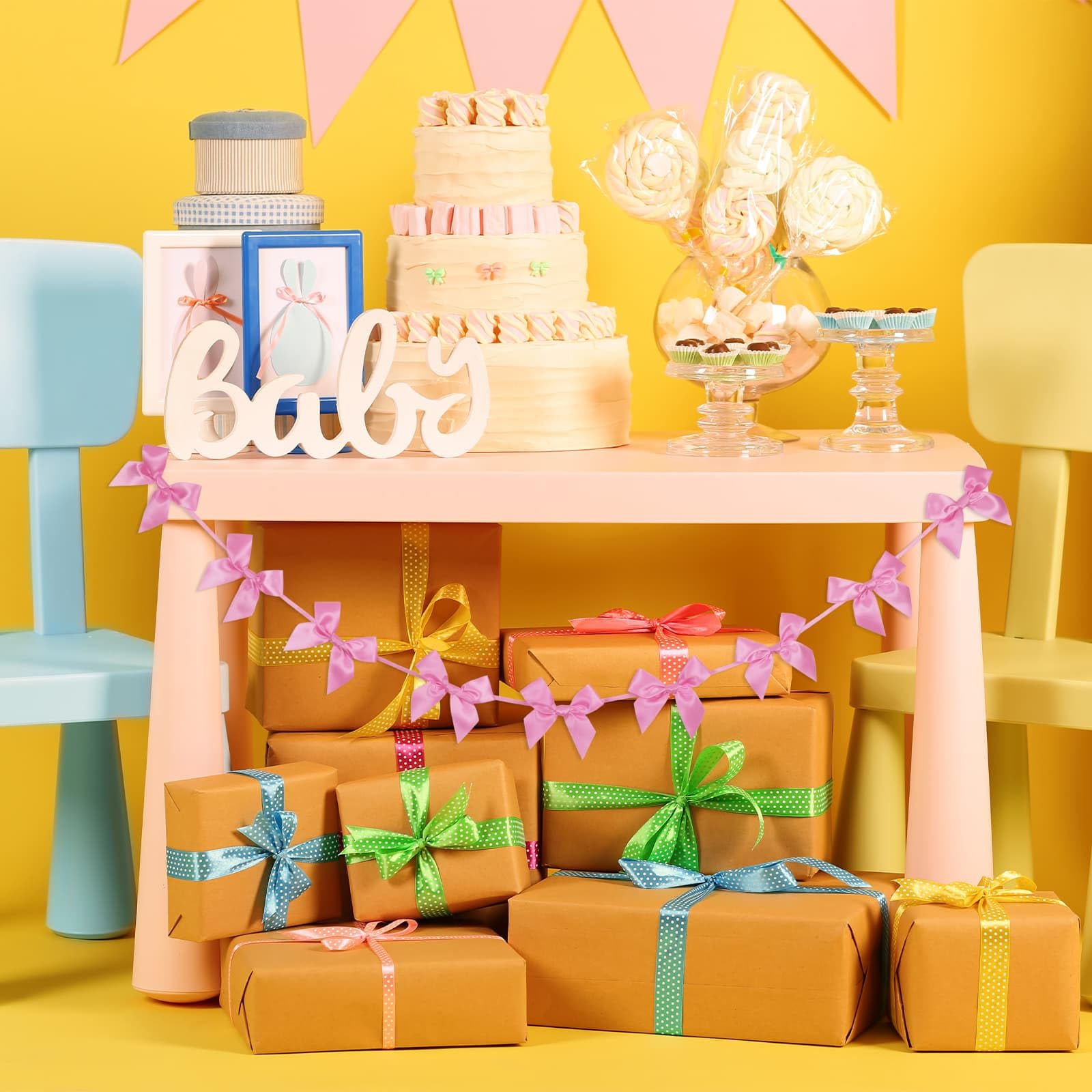 2 sztuki różowej girlandy z kokardą baner wstępnie nawleczony, dekoracje urodzinowe satynowa wstążka baby shower wieczór panieński artykuły dekoracyjne