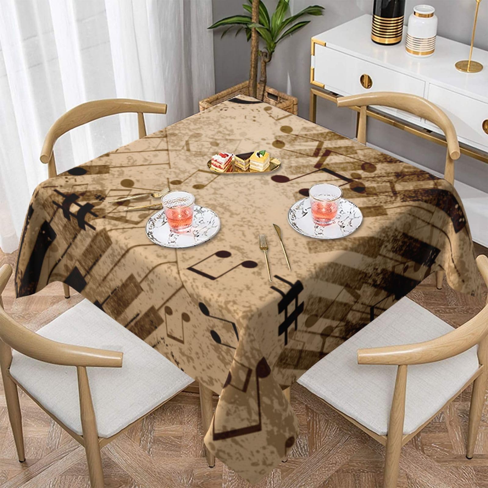DCEHGEW Music Note Prints Square Tablecloth 152x152 CM, Waterproof Fabric Table Cloth for Dining Table, Farmhouse Table Cover for Kitchen Dining Tabletop Decoration