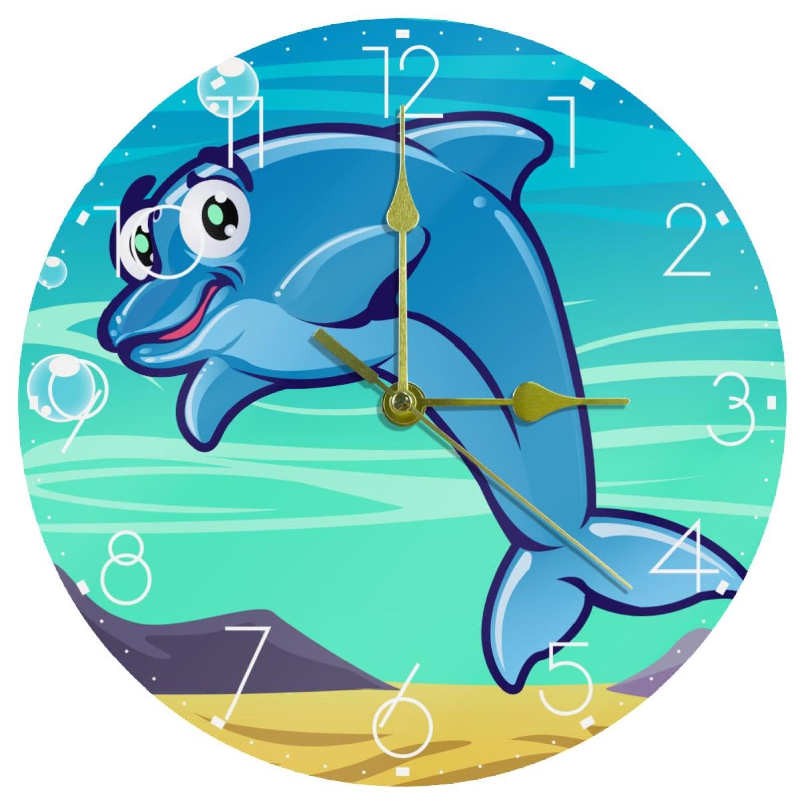 Horloge murale silencieuse motif dauphin en acrylique pour un sommeil sans bruit