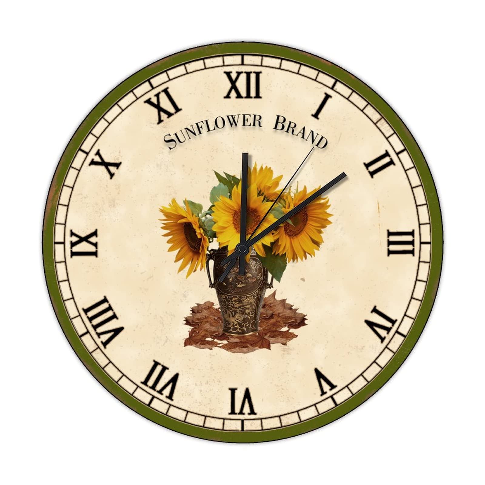 Horloge murale motif tournesol au design rétro en bois texturé haut de gamme
