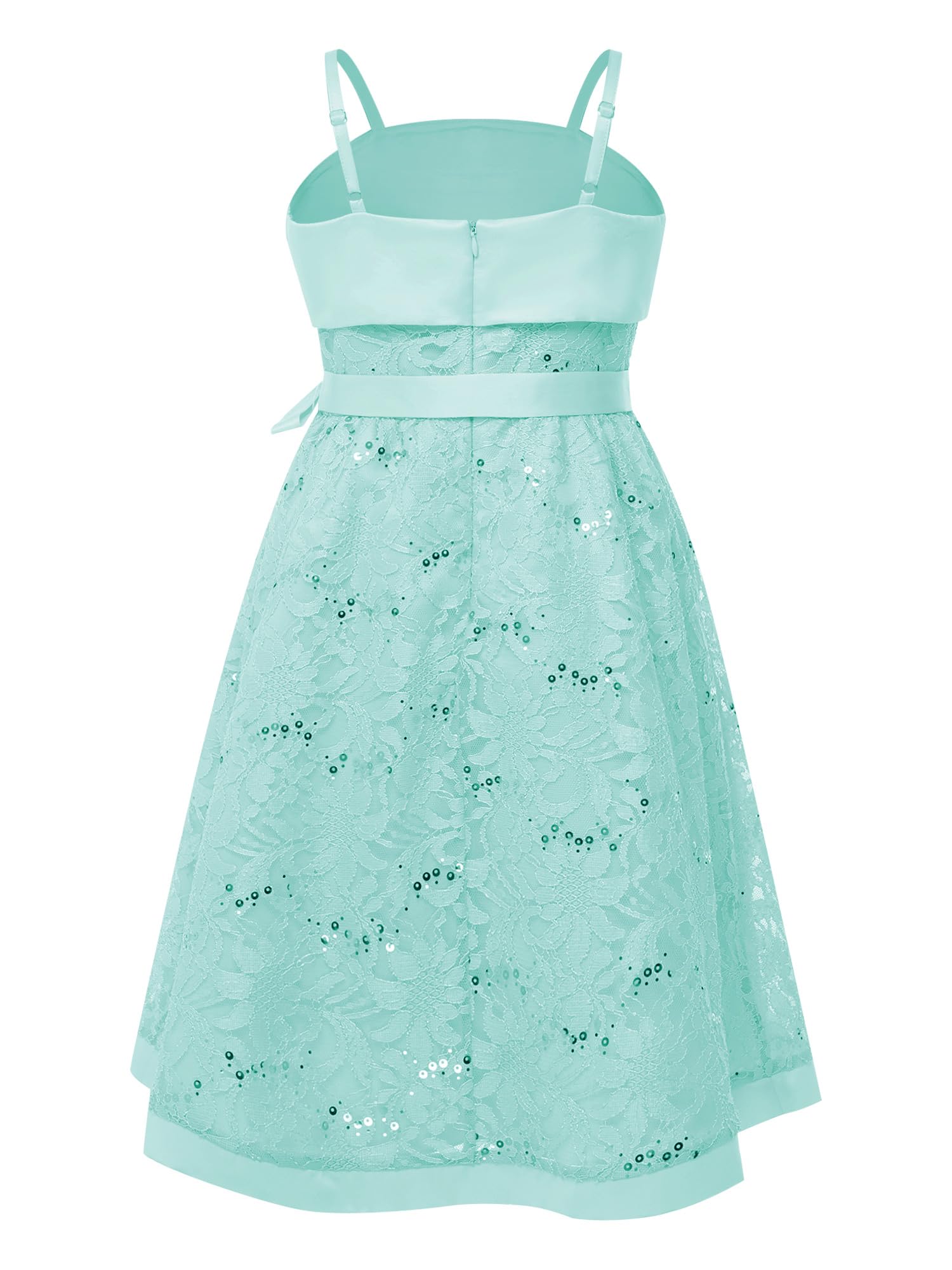 Bambini Vestito Forma A da Festa di Compleanno per Ragazze Sposa | Grande Fiocco Laterale,Spaghetti Straps,Collo Quadrato,Festa Sera,Cocktail,Prima Comunione,Damigella D’Onore,Celebrazione