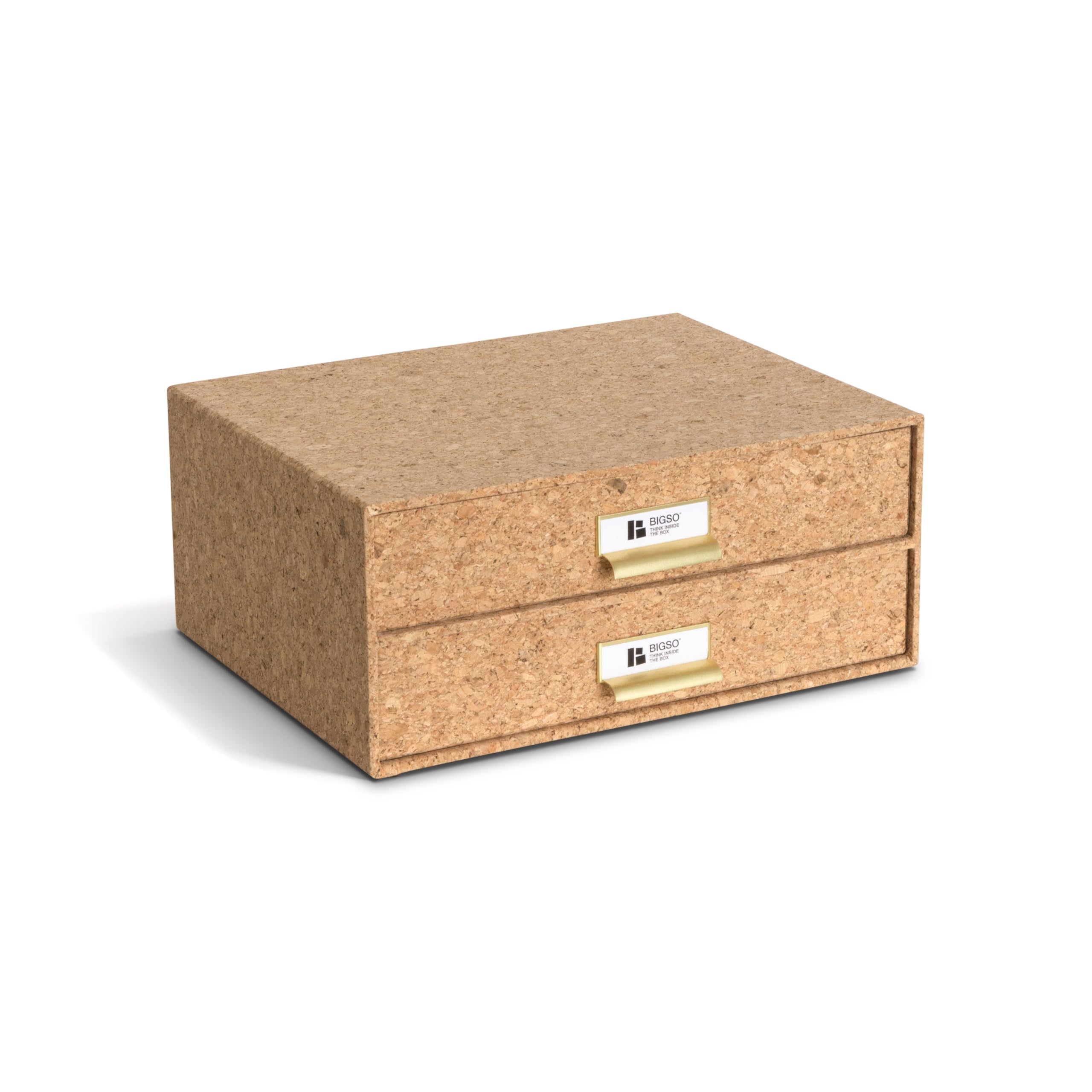BIGSO BIRGER Drawer Box - Storage Box with 2 Drawers - Desk Shelf for Documents & Office Supplies - Storage System Made of Recycled Fibreboard and Paper - Cork