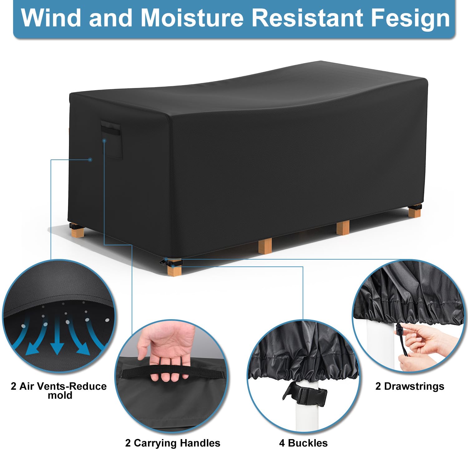 Farfy Copri Copertura Mobili da Giardino Impermeabile 170x94x71cm, Copertura Tavolo Esterno in Tessuto Oxford 600D, con Ventilazione, Cinghie in Fibbia Antivento, Anti-UV, A Prova di Strappo