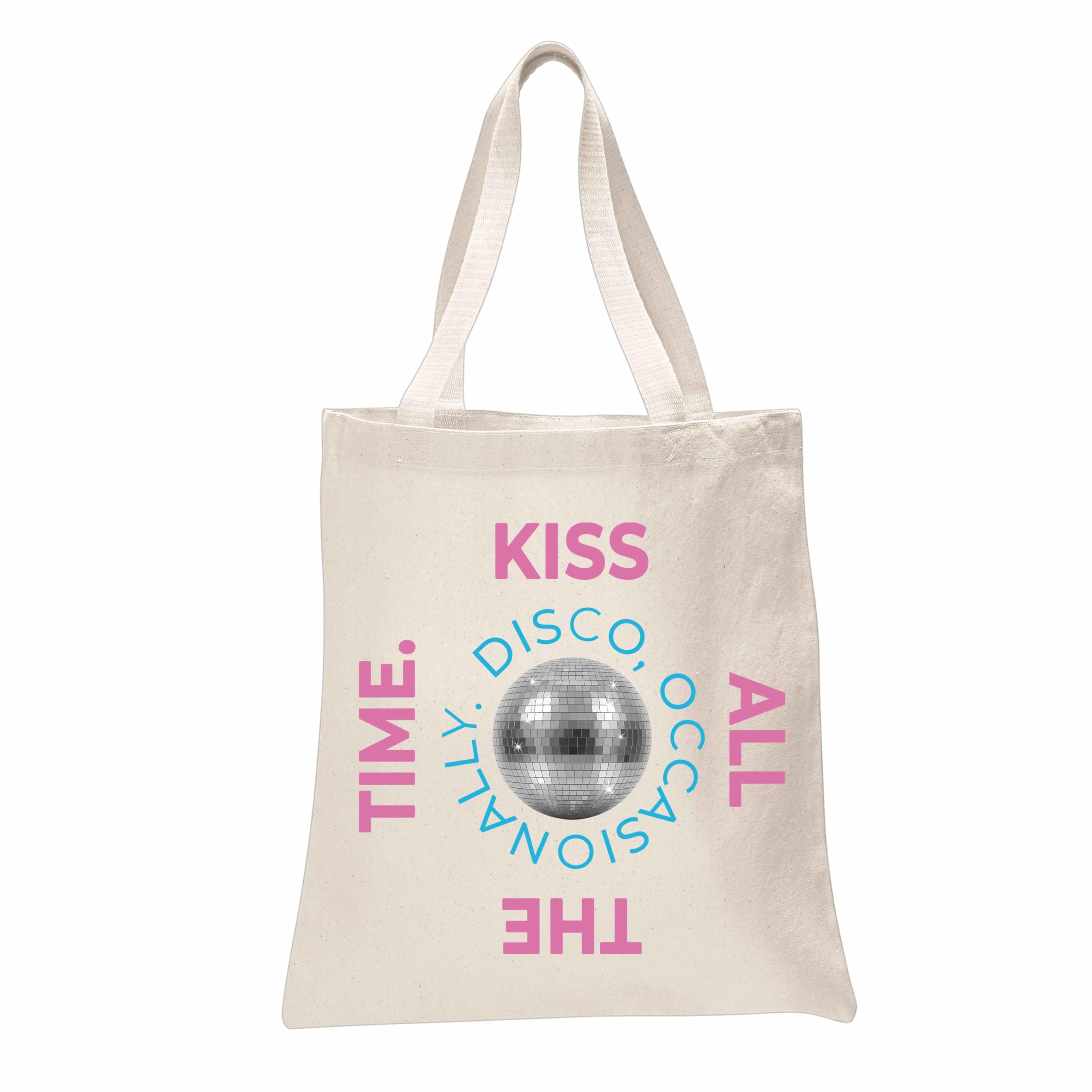FULLY MERCHED Kiss All The Time Disco Occasionally Funny Retro Dance Novelty Tote Bag (Ivory)