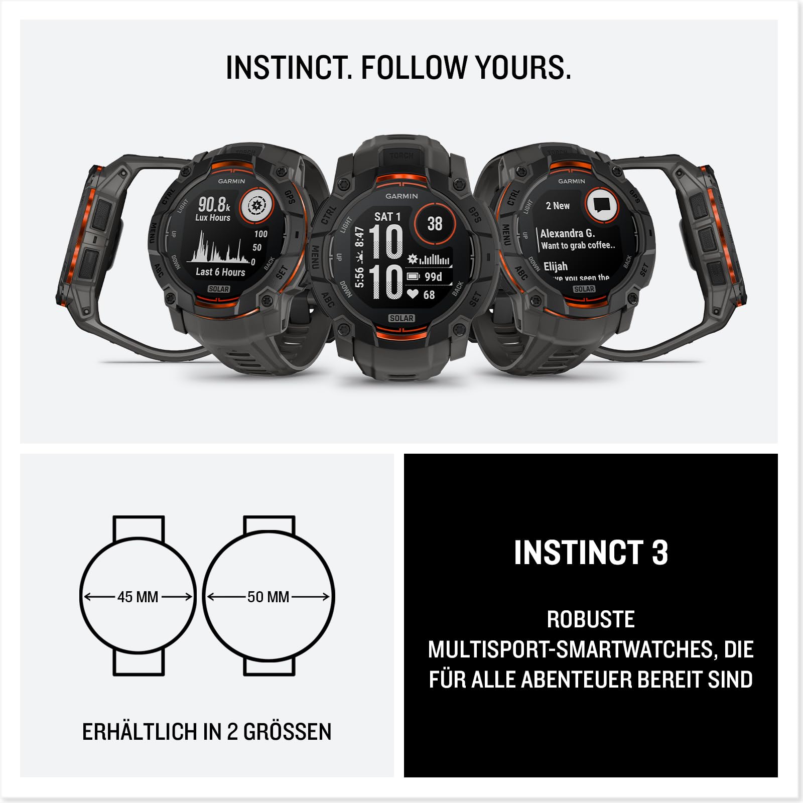 Garmin Instinct 3 50mm SOLAR – GPS-Multisport-Smartwatch – Bild 7