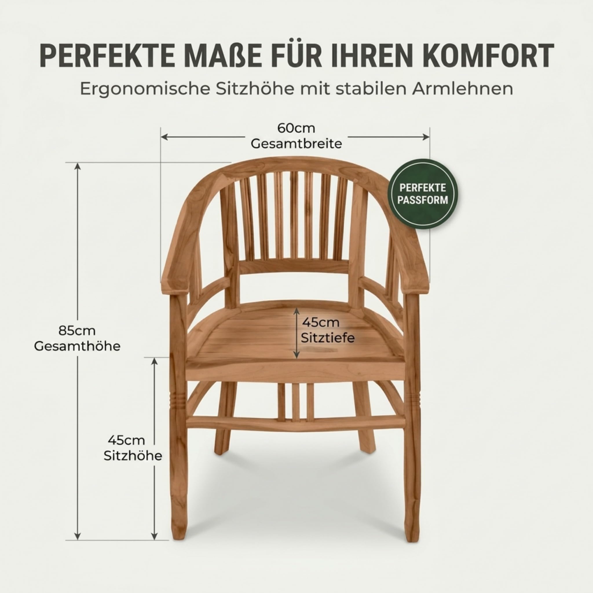 SAM Premium Gartensessel Moreno, Gartenstuhl Teakholz massiv lackiert, Armlehnstuhl mit gerundeter Lehne bis 150 kg, wetterfest für Garten Terrasse Balkon Wintergarten Outdoor, Unikat