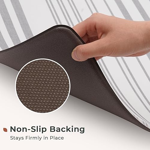 Miniatura 5 de FRESHMINT Farmhouse - Juego de 2 tapetes de cocina antifatiga a rayas, acolchados de espuma para piso, tapete cómodo antideslizante impermeable,