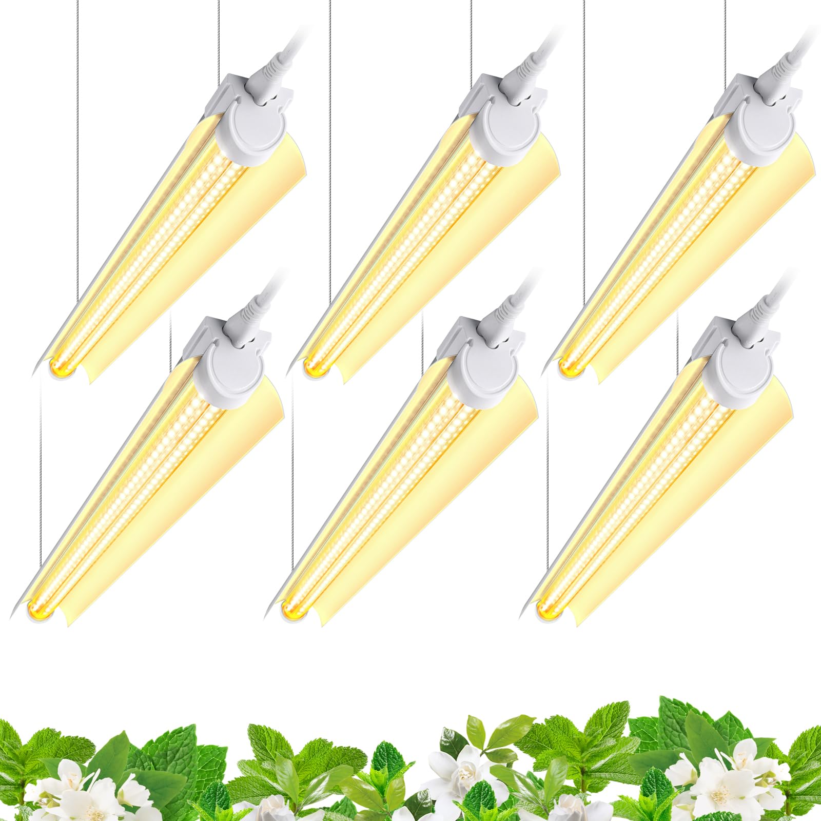 T8 Plant Light, 144W(6 x 24W), 800W Equivalent, 2FT Super Bright, Full Spectrum, led Grow Light, Integrated Growing Lamp Fixture, for Indoor Plants, 6-Pack