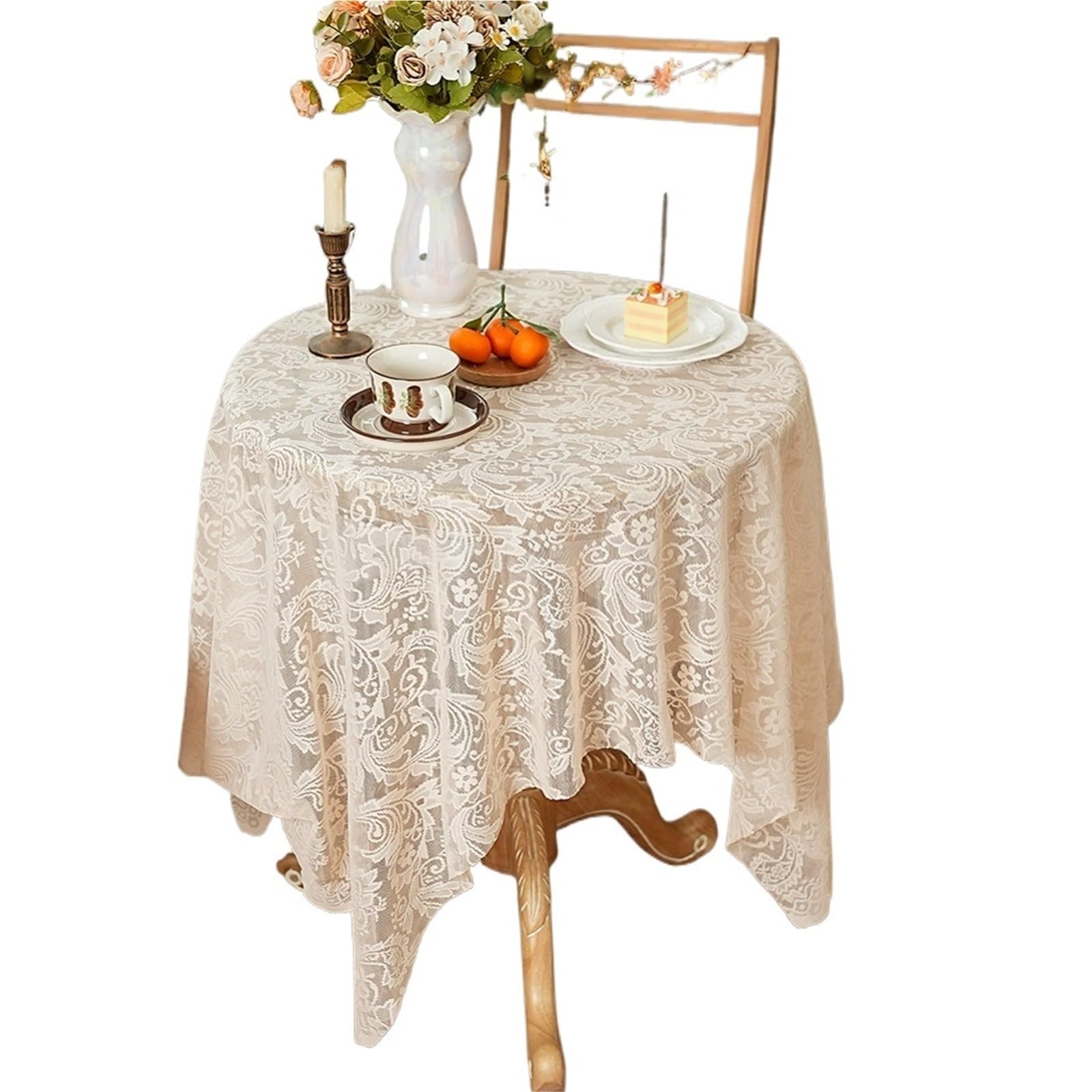 VIOLDHHJK Lace Tablecloth Lace Tablecloth Beige Countryside For Living Room Bedroom Outdoor Dining Table Decorative Cover(140x100cm)