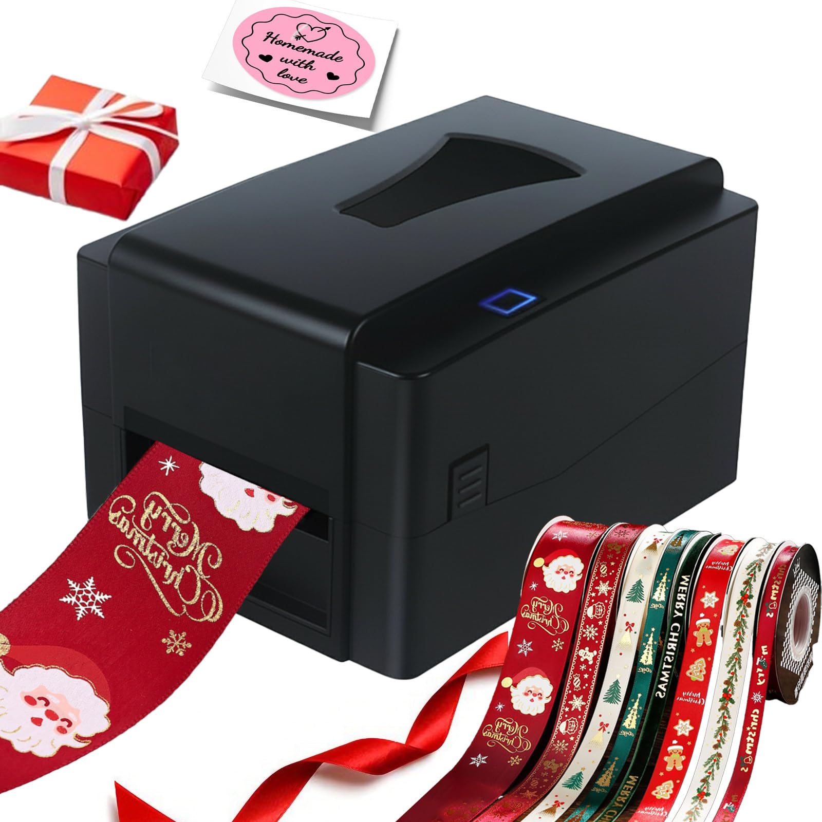 Drukarka naklejek, urządzenie do produkcji naklejek Bluetooth o rozdzielczości 300 DPI, ze szpulą taśmy karbonowej, przenośna drukarka do opakowań, notatek do nauki, dziennika, list, prezentów DIY