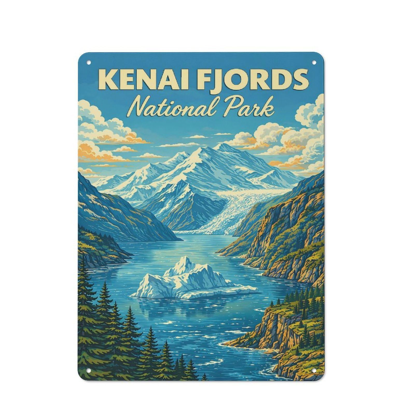 Junmoney Style-3 Kenai Fjords National Park Alaska Vintage Travel Poster – Alaska National Park Retro Glacier Landsca... Decorative Tin Sign 40X30cm, Old Fashioned Vintage Wall Decor For Lounge, Study, Pub Or Wall Gal