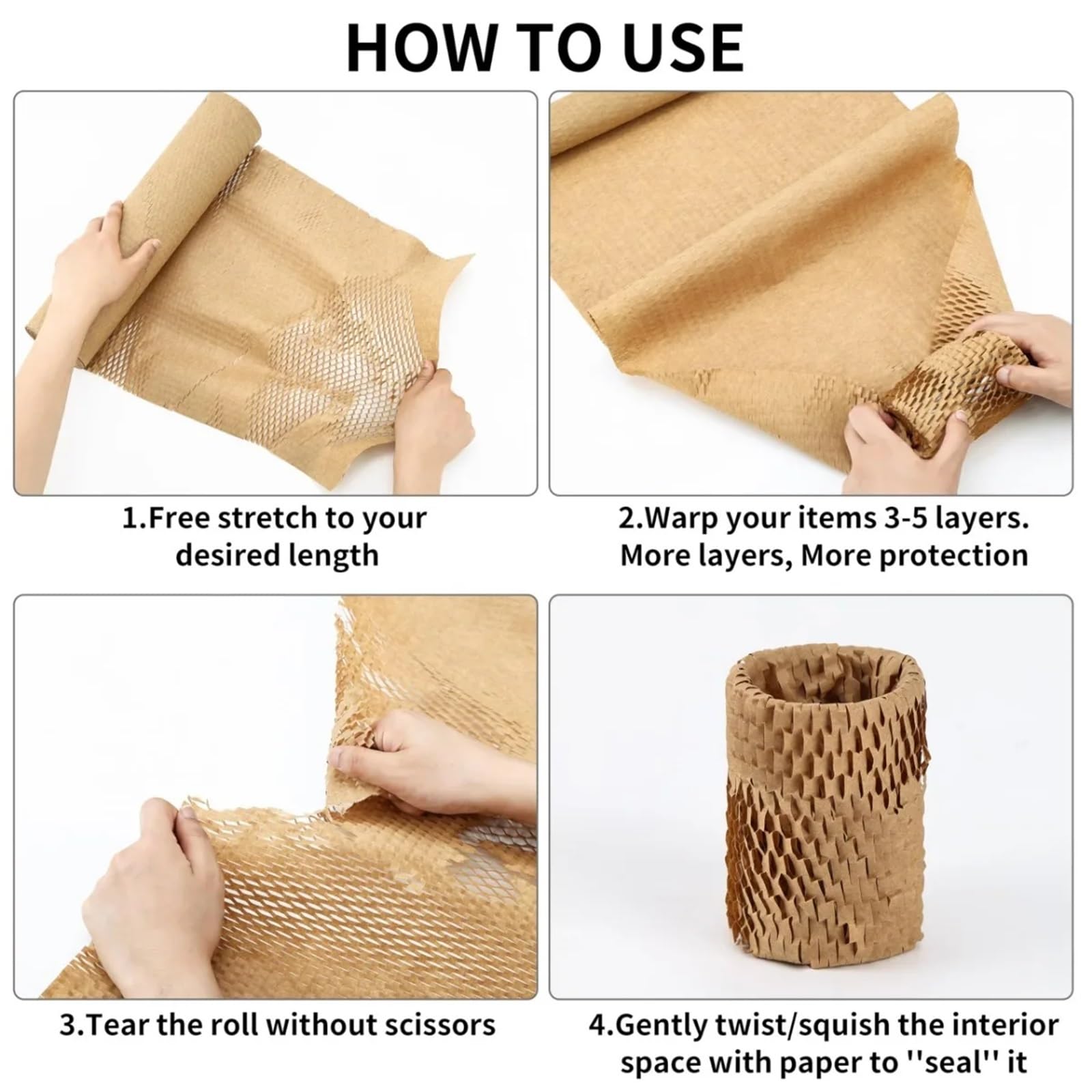 Papier pakowy o strukturze plastra miodu, Papier do pakowania w kształcie plastra miodu, brązowy, wiele rozmiarów(Brown 30x20m)