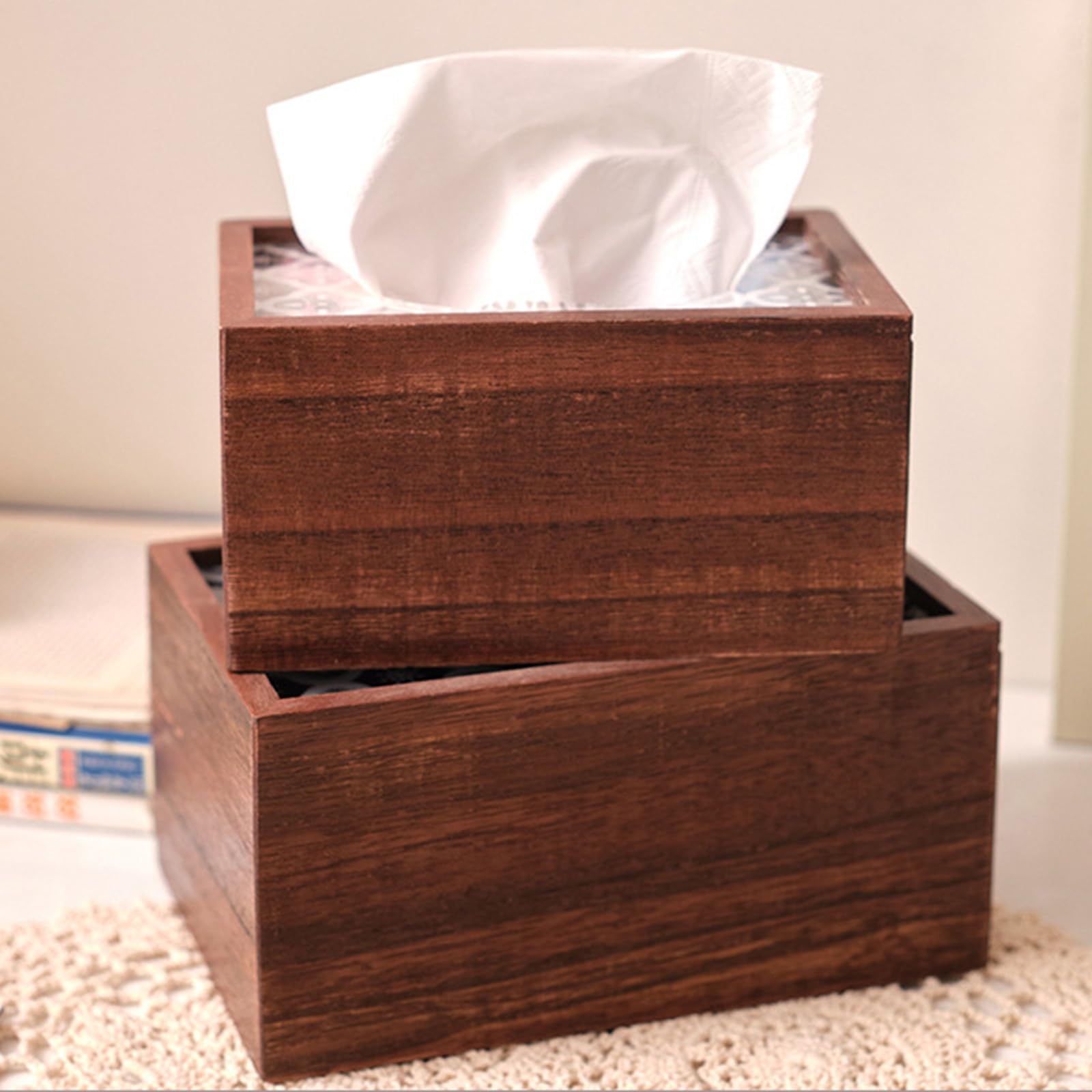 1 Stück Karton Pappschachtel Aus Massivholz Toilettenpapier Box Dekorativer Gast Kosmetiktücher Retro Tissue Box Taschentuchhalter Fürs Auto Hölzern Büro Holz Abdecken Wagen(10 * 20 * 13cm)