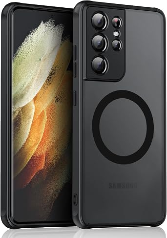 HikerClub Galaxy S21 Ultra 5G Magnetic Case 2021, Compatible with Wireless Charger, Soft Silicone TPU Bumper Translucent Frosted Back Military Grade Shockproof Case