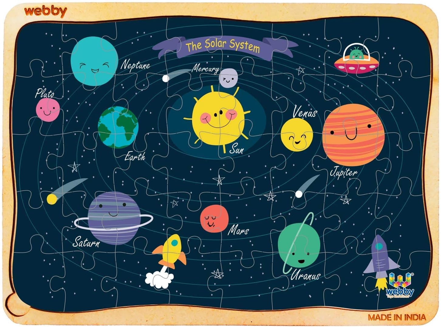 Webby Outer Space Solar System Wooden Jigsaw Puzzle (Multicolour) - 40 Pieces