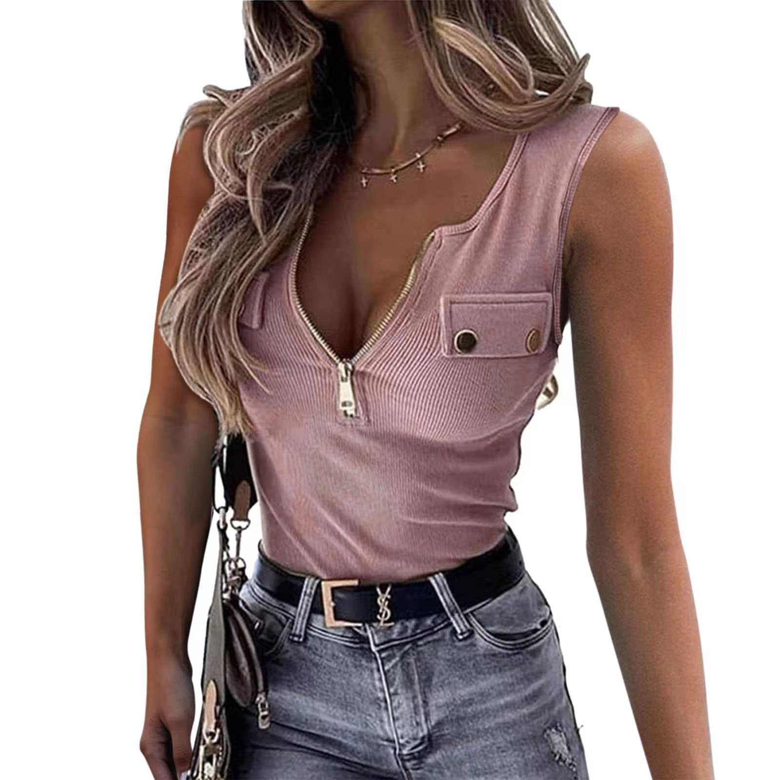 OUFEIYA Womens Long Sleeve Henley T Shirts Button Down Slim Fit Zipper Tops Scoop Neck Ribbed Knit Shirts