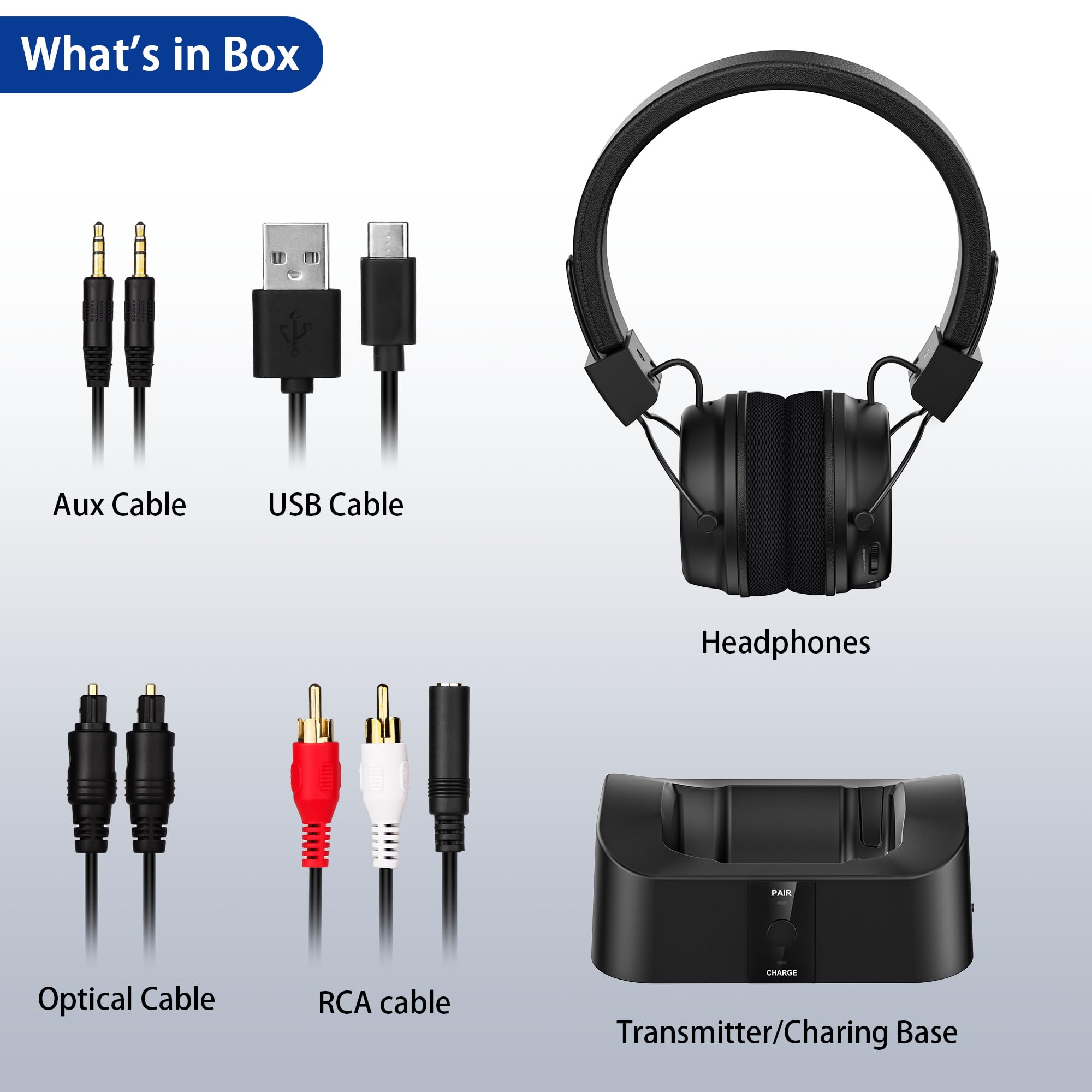 BESIGN BTH02 Wireless Headphones for TV Watching with Bluetooth Transmitter Charging Dock, TV Headphones Wireless for Seniors, Bluetooth Headsets, 100ft Range No Audio Delay