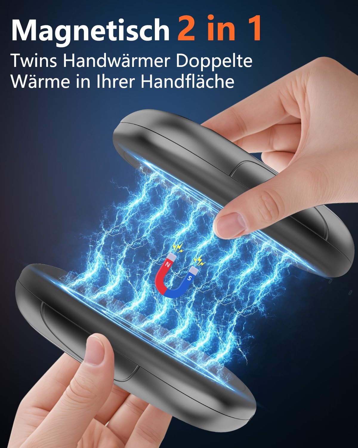 DDKJ Handwärmer Elektrisch Magnetisch - 2er Pack Beidseitig Taschenwärmer Aufladbar，LED-Display & 3 Heizstufen Hand Warmers, Klein Wiederverwendbar Hand Wärmer für Kinder Männer Frauen - Schwarz
