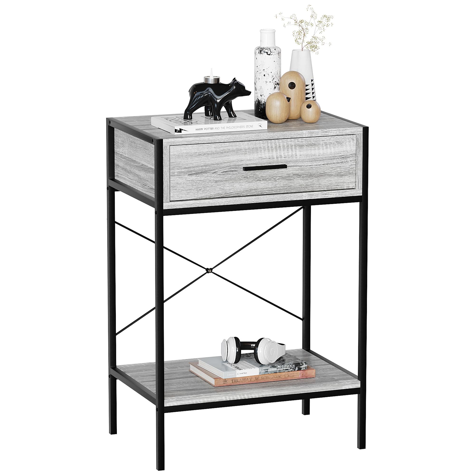 Vida Designs Brooklyn Console Table Hallway Living Room Rustic Shelf Industrial Storage Furniture (Grey, 1 Drawer)