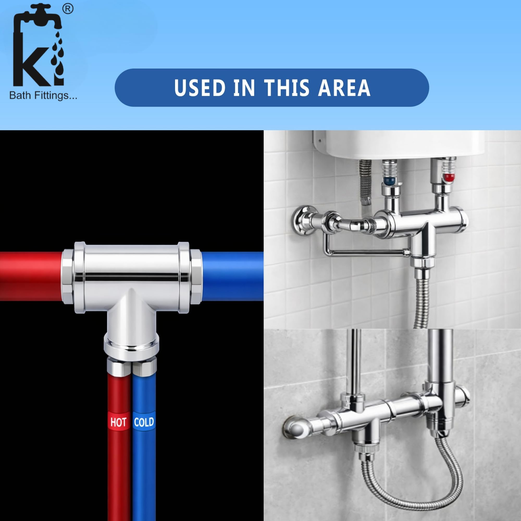 KI® 1/2 Inch Brass Chrome Plated CP Tee | Internal Threaded 3-Way Pipe Fitting | Heavy-Duty Plumbing Connector for Water Supply Lines | Durable Brass Tee Joint for Bathroom, Kitchen & Utility Plumbing 3