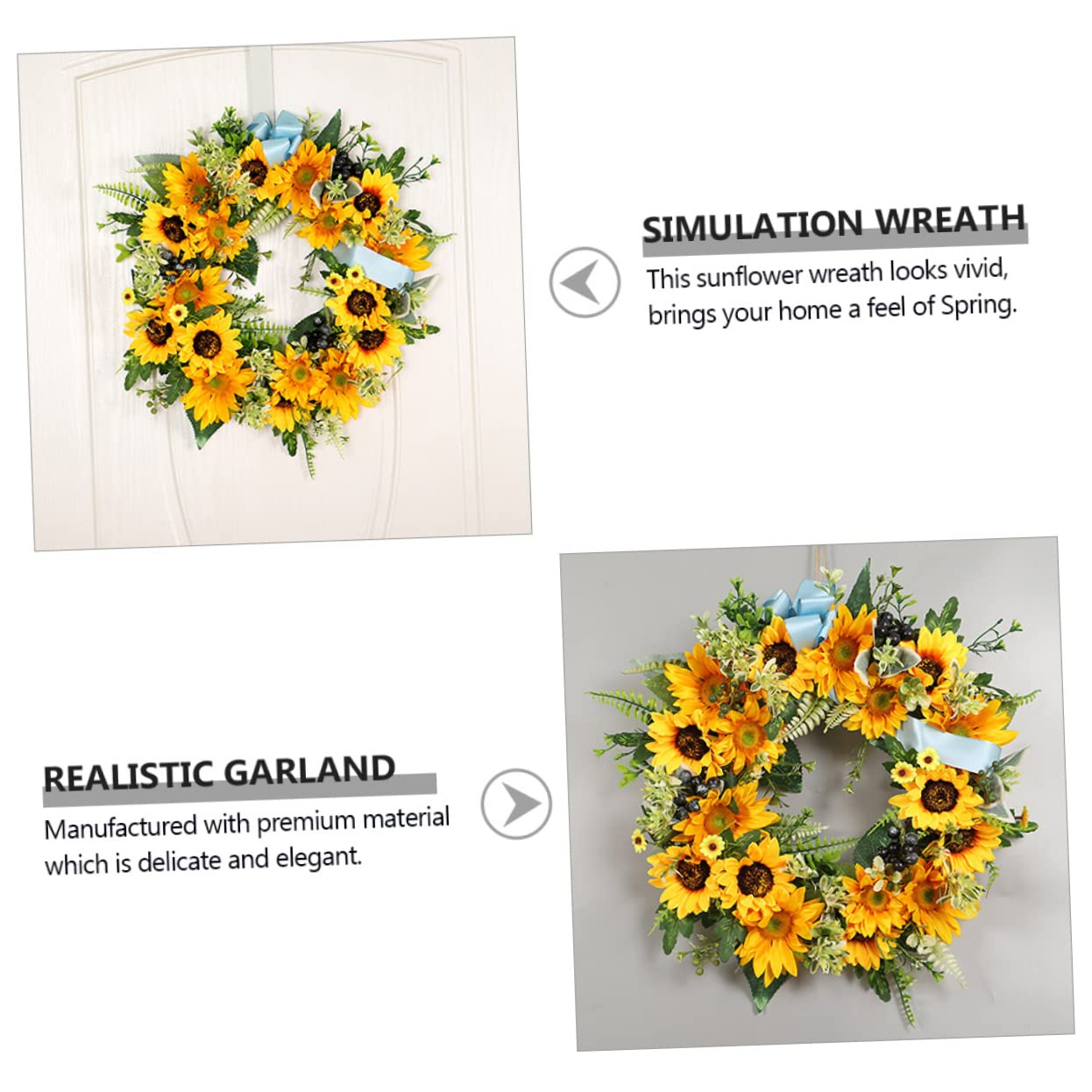 PRETYZOOM 1pezzi Ghirlanda Decorativa per Porta Girasoli Artificiali Ghirlanda di Fiori Decorazione Fatta Mano per Interni e Esterni