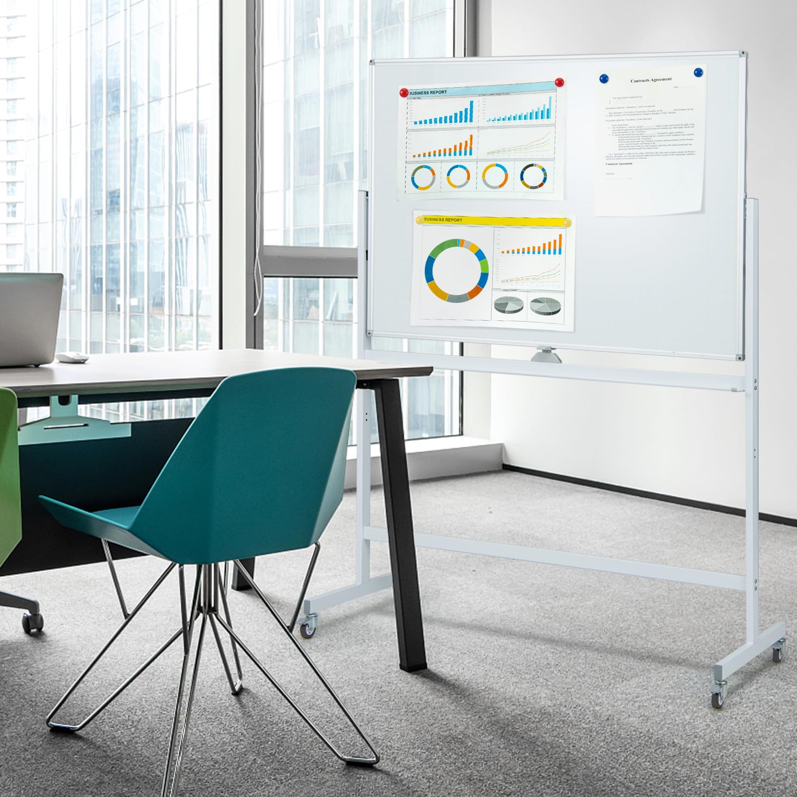 GIANTEX Pizarra Blanca Magnética de Doble Cara, 120 x 90 cm, Pizarra Móvil con Altura Ajustable de 2 Niveles, con Borrador, Marcadores Negros, Imanes, Whiteboard para Aula, Oficina (Blanco)