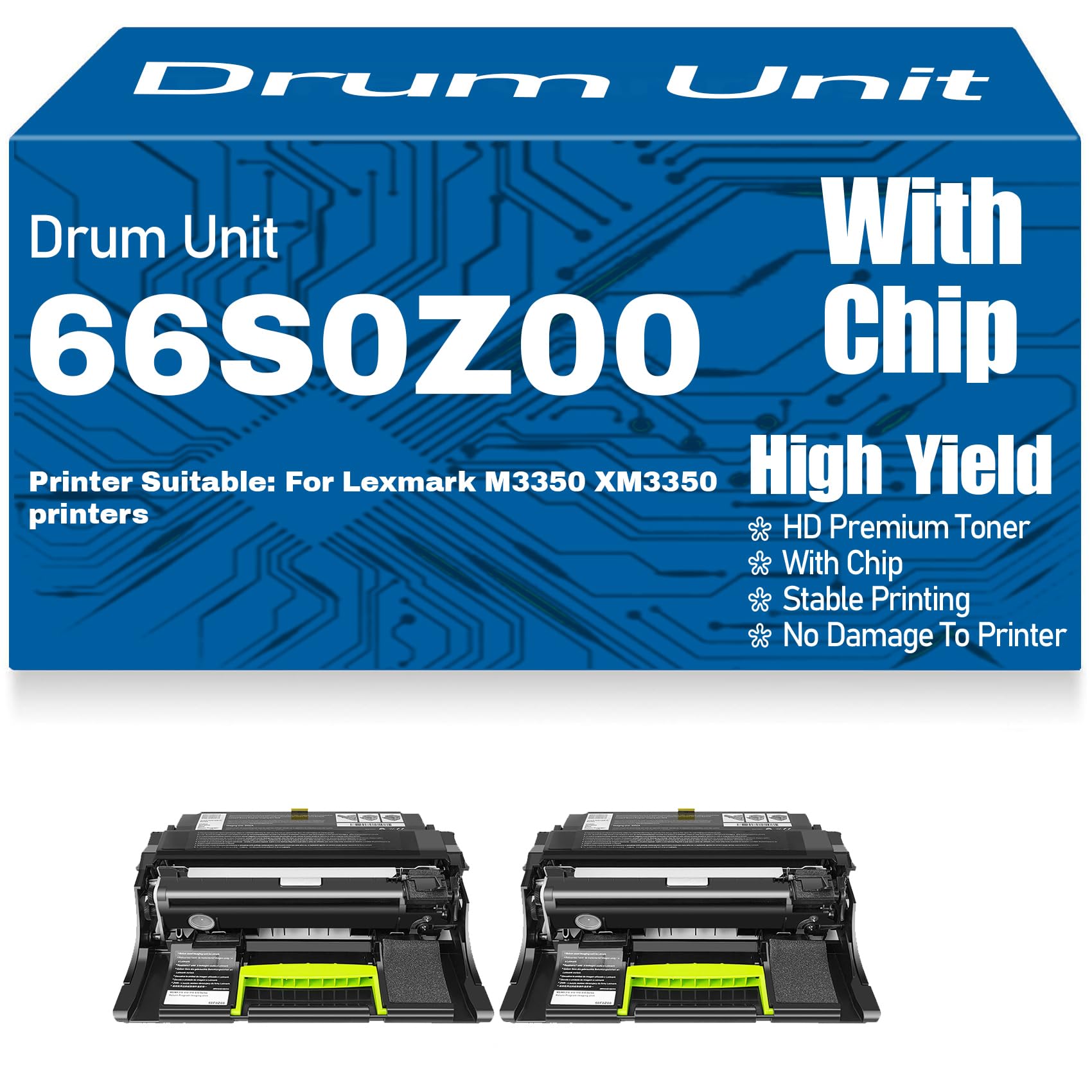 Per Lexmark M3350 XM3350 Unità tamburo Tamburo di imaging compatibile 66S0Z00 Elevata capacità 75.000 pagine,2PC-Black