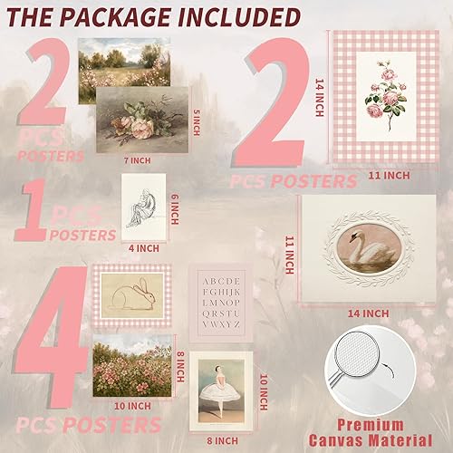 Miniatura 3 de Vodefoad Juego de arte de pared de guardería rosa retro, decoración de pared para habitación de niños, decoración de habitación de cisne, conejo,