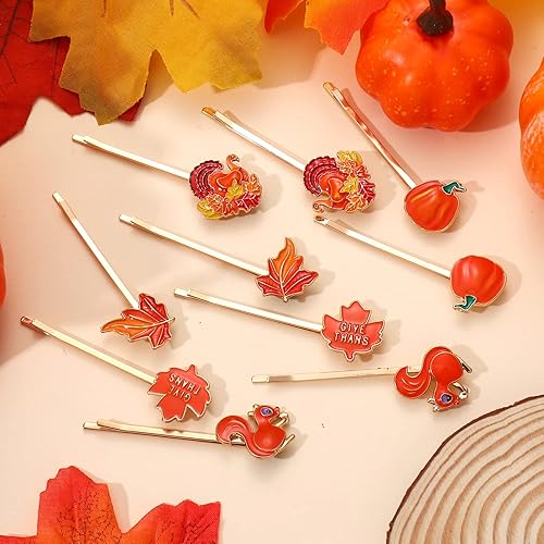 Miniatura 3 de Pinzas para el cabello de otoño de Acción de Gracias para mujer, esmaltado, cosecha, calabaza, hoja de arce, pavo, horquillas para el cabello,
