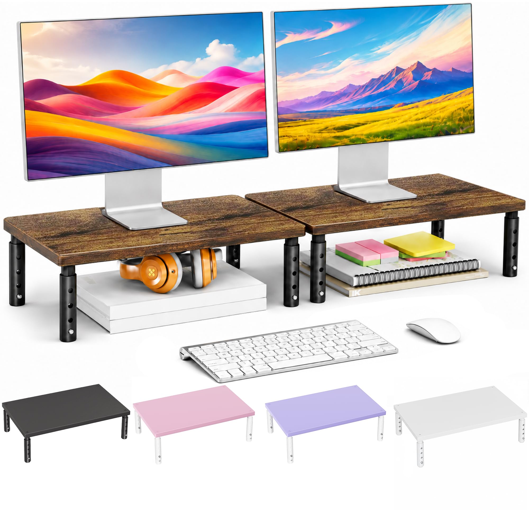 OPNICE Verstellbarer Monitorständer für Schreibtisch, Computer- und Laptop-Ständer, Schreibtisch-Organizer und Zubehör, Büro-Schreibtischzubehör und Arbeitsplatz-Organizer für Heimbüro, braunes Holz