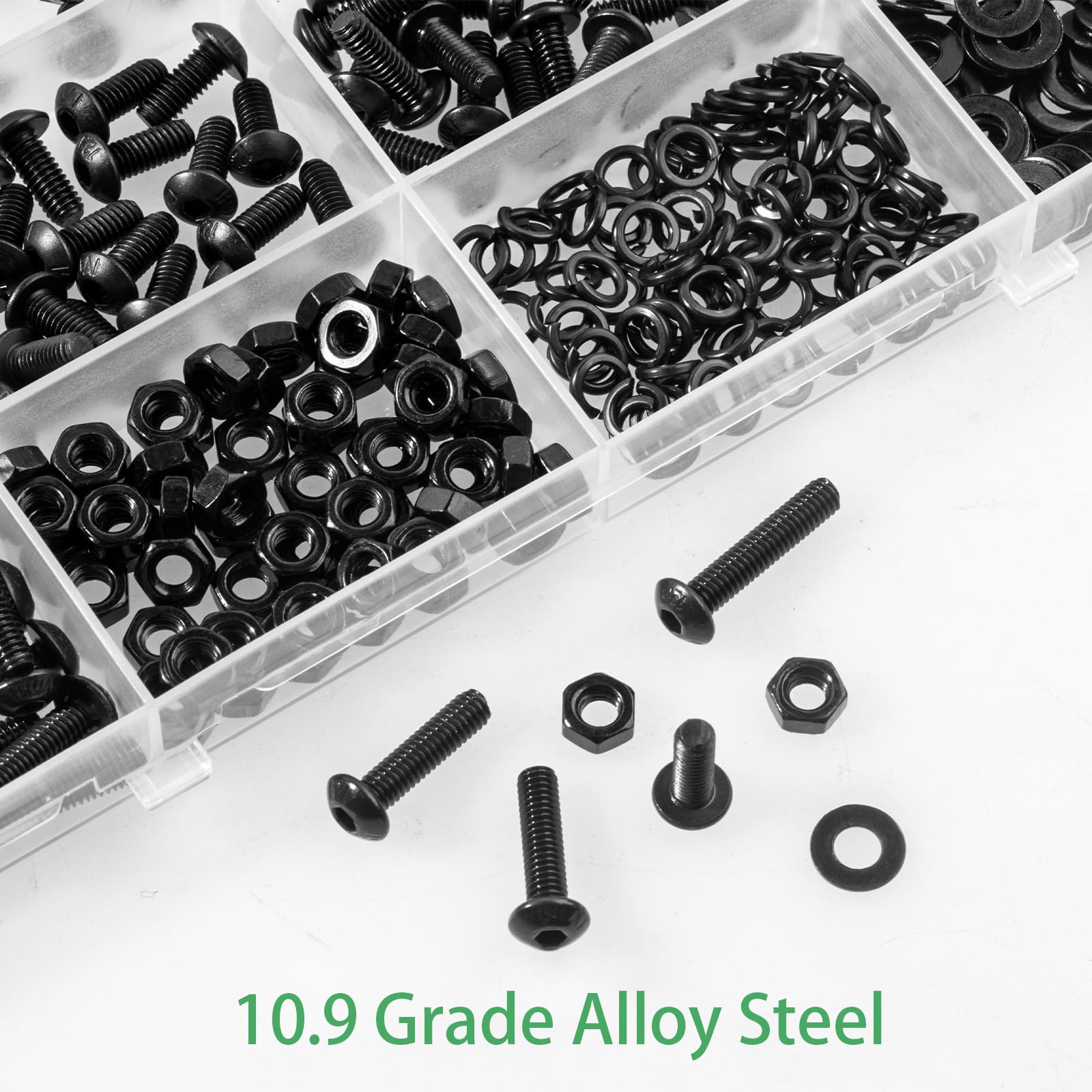 340-Piece M4 Button Head Screw Set - 10.9 Grade Carbon Steel Allen Bolts With Nuts & Washers