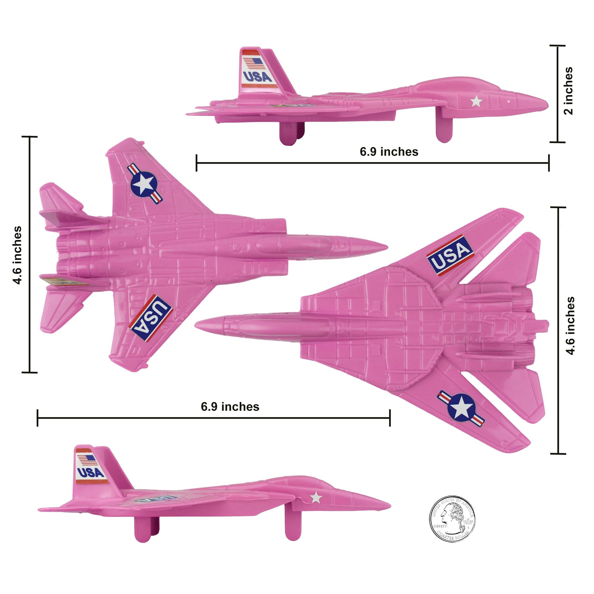 TimMee Plastic Army Men Combat Fighter Jets - 4pc Pink Airplanes Made in USA
