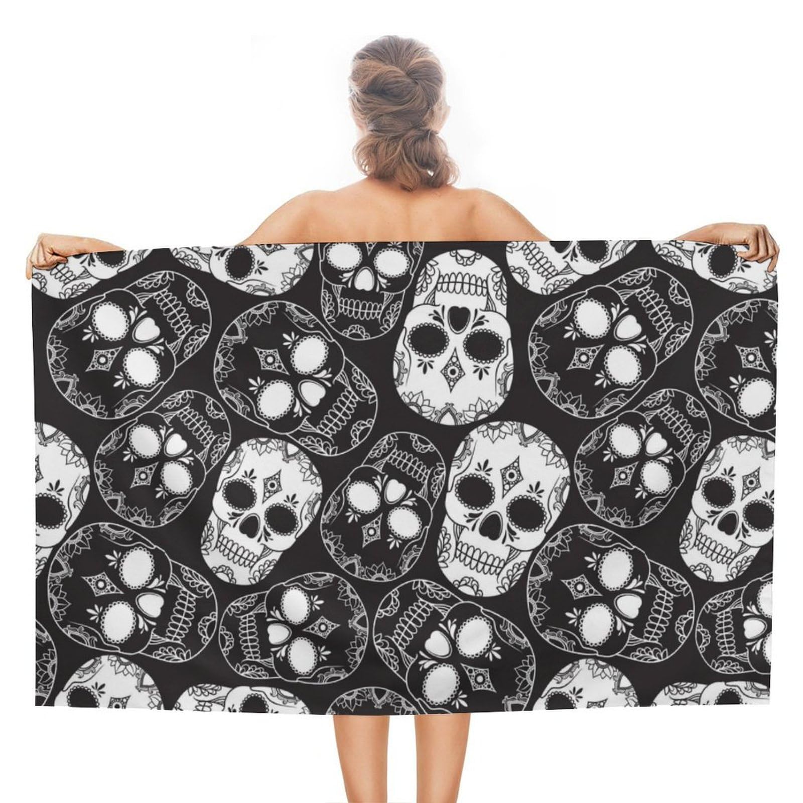LEDFCVSU Beach Towel, Sugar Skull Bath Towel, Absorbent Towel for Swimming, Sports, Travel