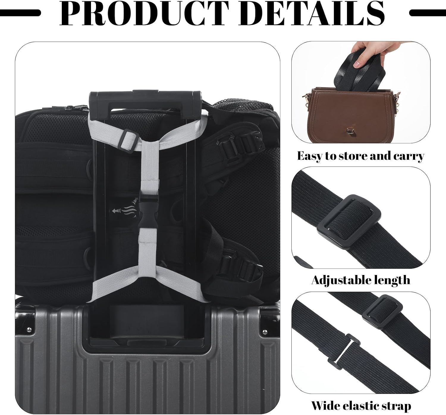 2 Pack Luggage Straps, Adjustable Elastic Bag Bungee Belt 2 Colors Travel Suitcase Elastic Strap Belt for Add Extra Bag Easy and Securely for Travel (Black, Grey)