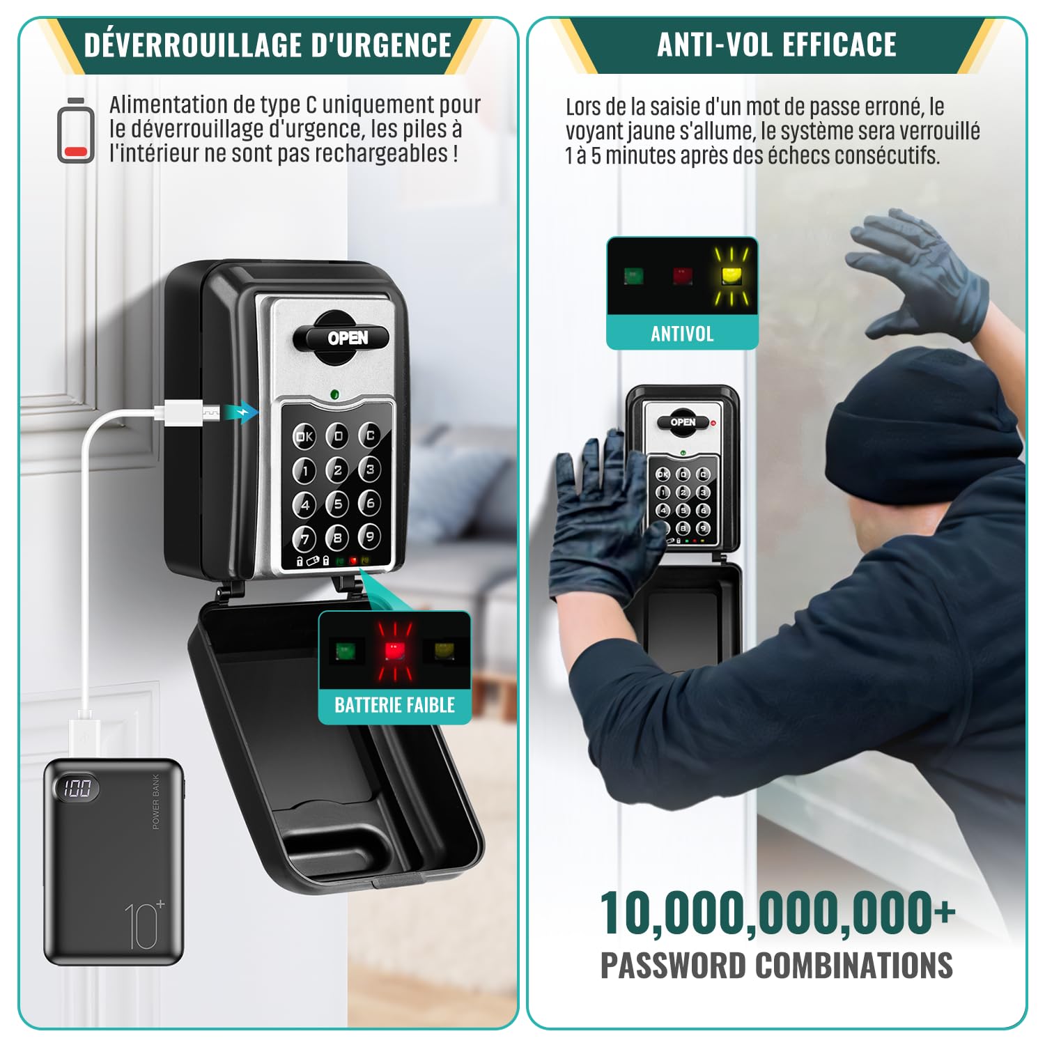 Grande Boite à Clés Securisee Exterieur | Anti-vol & Privilèges Administrateur | Boite à Clefs Murale avec Code 6 Chiffres Digital Boitier a Clef Étanche Antirouille Combination Lock Box