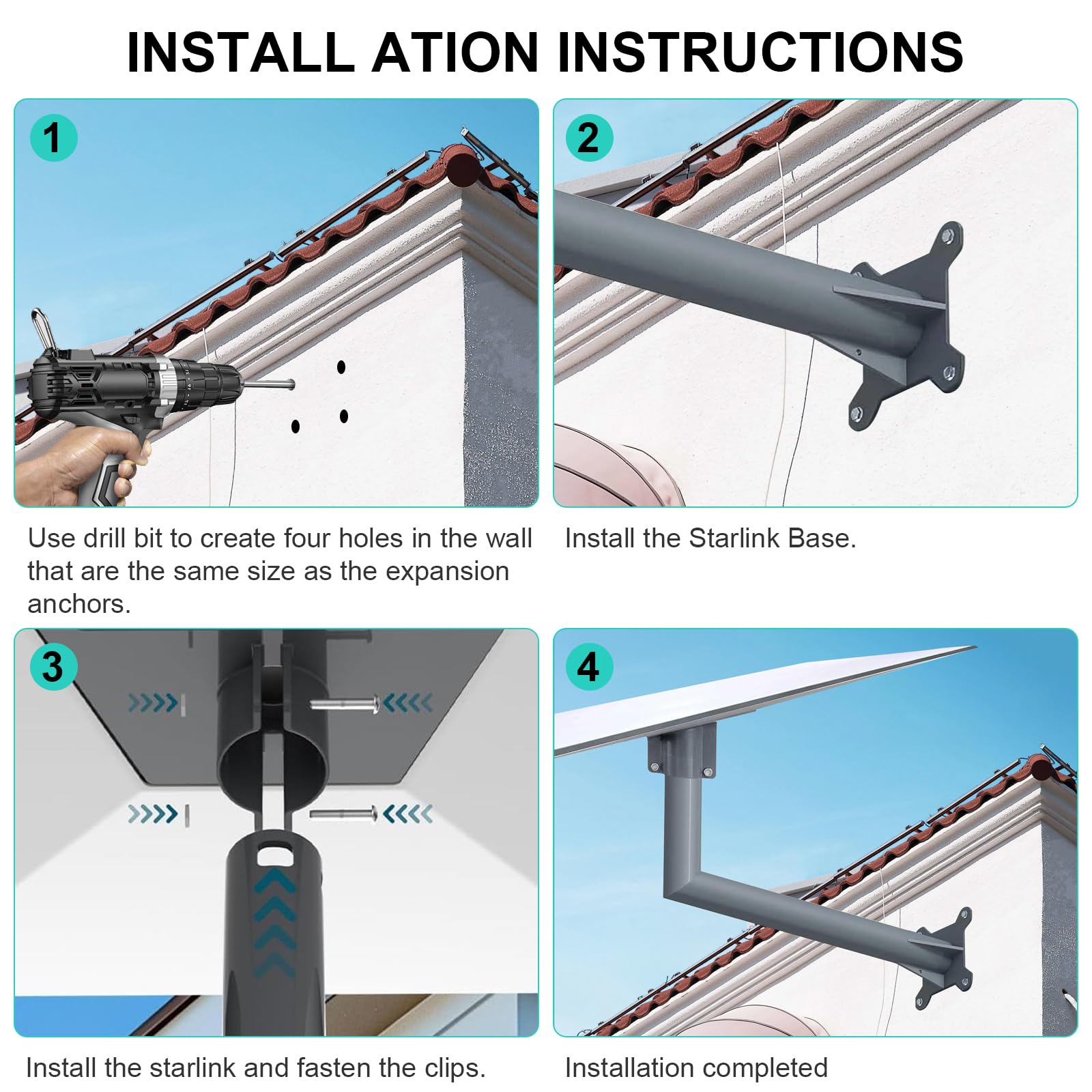 Starlink V3 Support de Toit Vertical avec Adaptateur de Montage et Support Mural à Angle Vertical (Long)