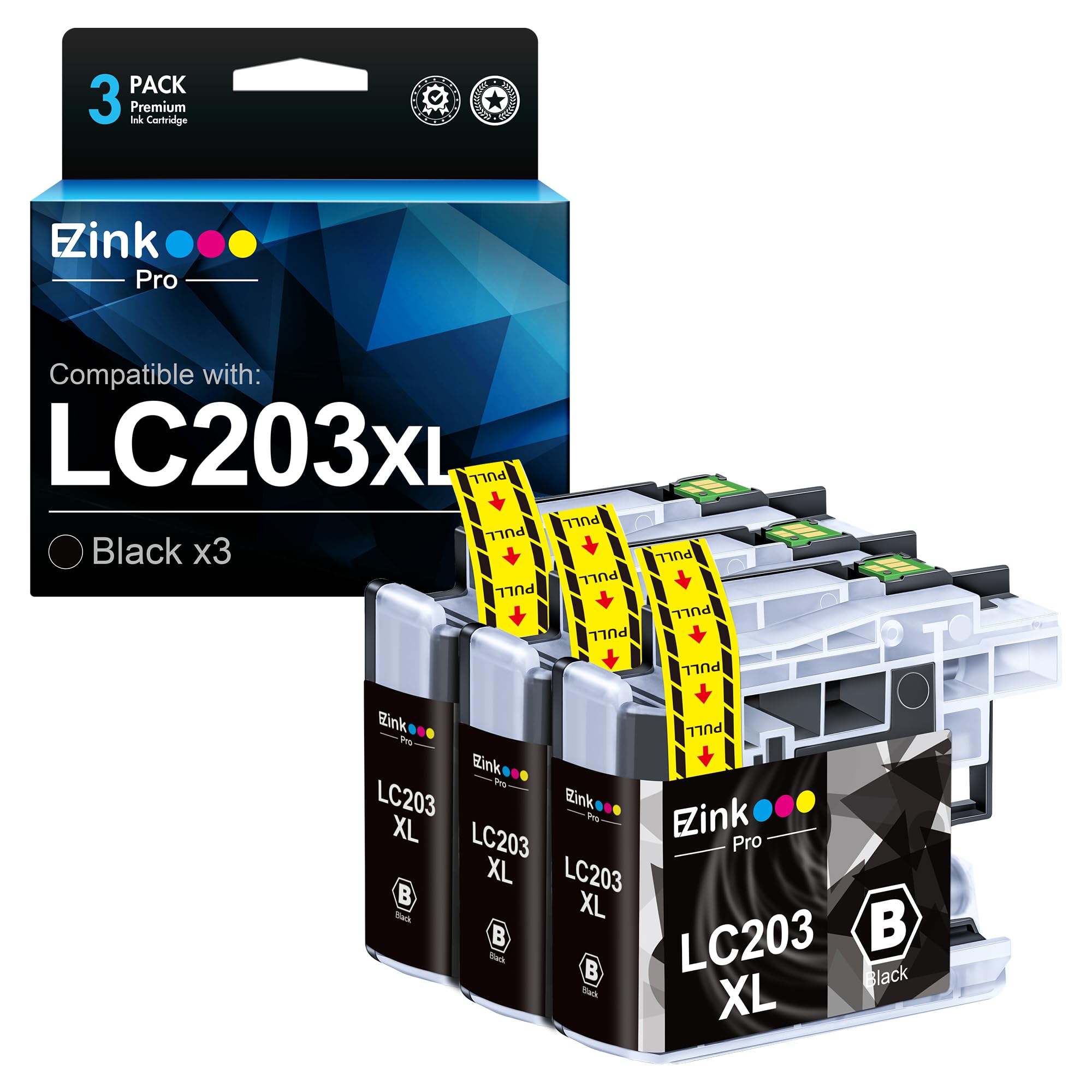E-Z Ink Pro LC203XL Compatible Ink Cartridge Replacement for Brother LC203 XL LC201 to Use with MFC-4320DW MFC-J4420DW MFC-J4620DW MFC-J460DW MFC-J480DW MFC-J485DW MFC-J5520DW J5620DW (Black, 3 Pack)