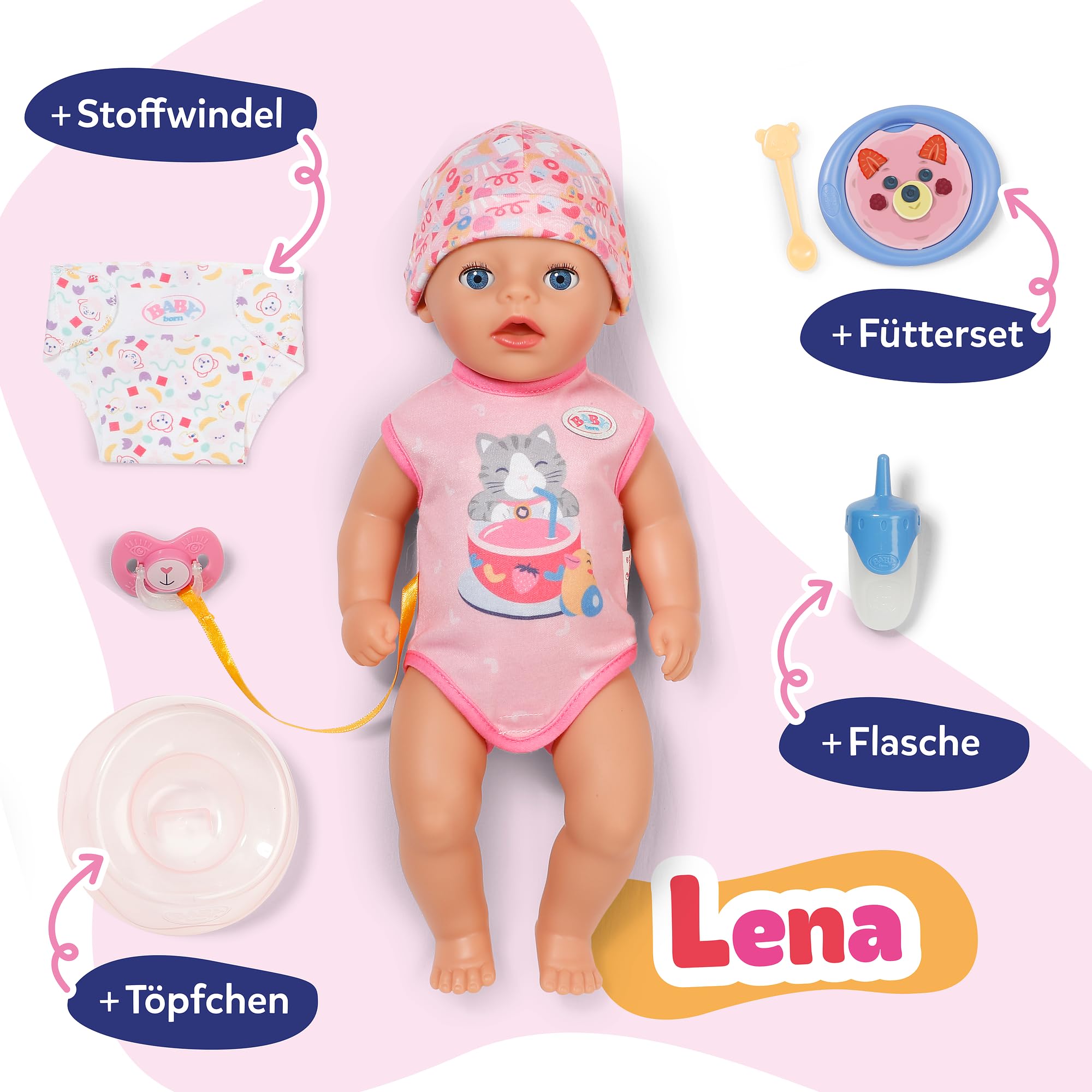 BABY Born Lena Pink, 36 cm große Puppe mit 7 Funktionen für Kinder ab 1 Jahr