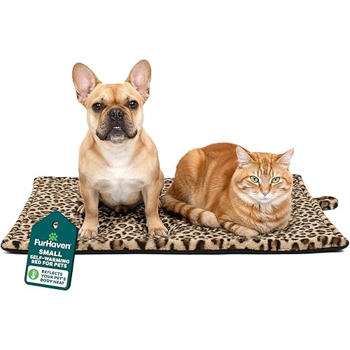 FurHaven ThermaNAP Self Warming Cat Mat & Dog Bed for Crates with Self-Warming Technology for Cozy Rest, Fully Machine Washable, Large, Quilted Faux Fur, Leopard