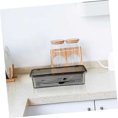 Miniatura 5 de DOITOOL Organizador de cajones con tapa y escurridor, palillos, caja de almacenamiento de drenaje, bandeja de cubiertos con tapa, soporte de