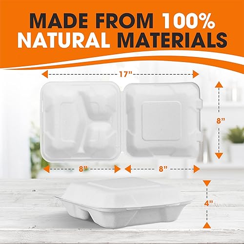 Miniatura 4 de Cheer Collection Contenedores compostables para llevar de 8 x 8 (paquete de 100)  Contenedores ecológicos para microondas  Contenedores de alimentos