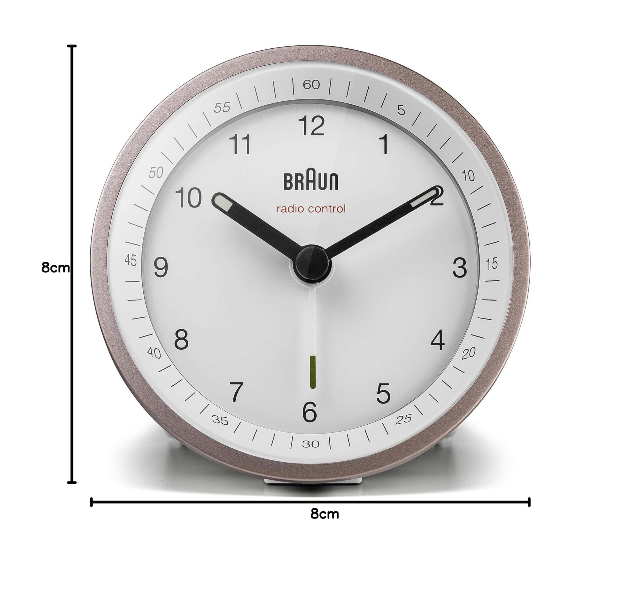 Klassischer analoger Funkwecker von Braun für die Mitteleuropäische Zeitzone (MEZ/GMT+1) mit Schlummerfunktion und Beleuchtung, ruhigem Uhrwerk, Crescendo-Alarm in Weiß und Rose, Modell BC07PW-DCF
