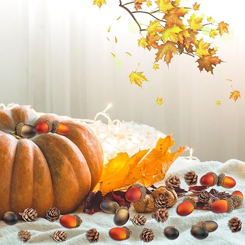 Miniatura 6 de 240 piezas de conos de pino decoración de bellotas artificiales de Acción de Gracias, Navidad, mini conos de pino naturales, adornos de bellotas