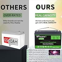 Vista 4 de 12V 100Ah Bluetooth LiFePO4 Battery, 8000+ Deep Cycle Rechargeable Lithium Batteries, Built-in 100A BMS, Max. 1280Wh Perfect for RV, Boat, Solar