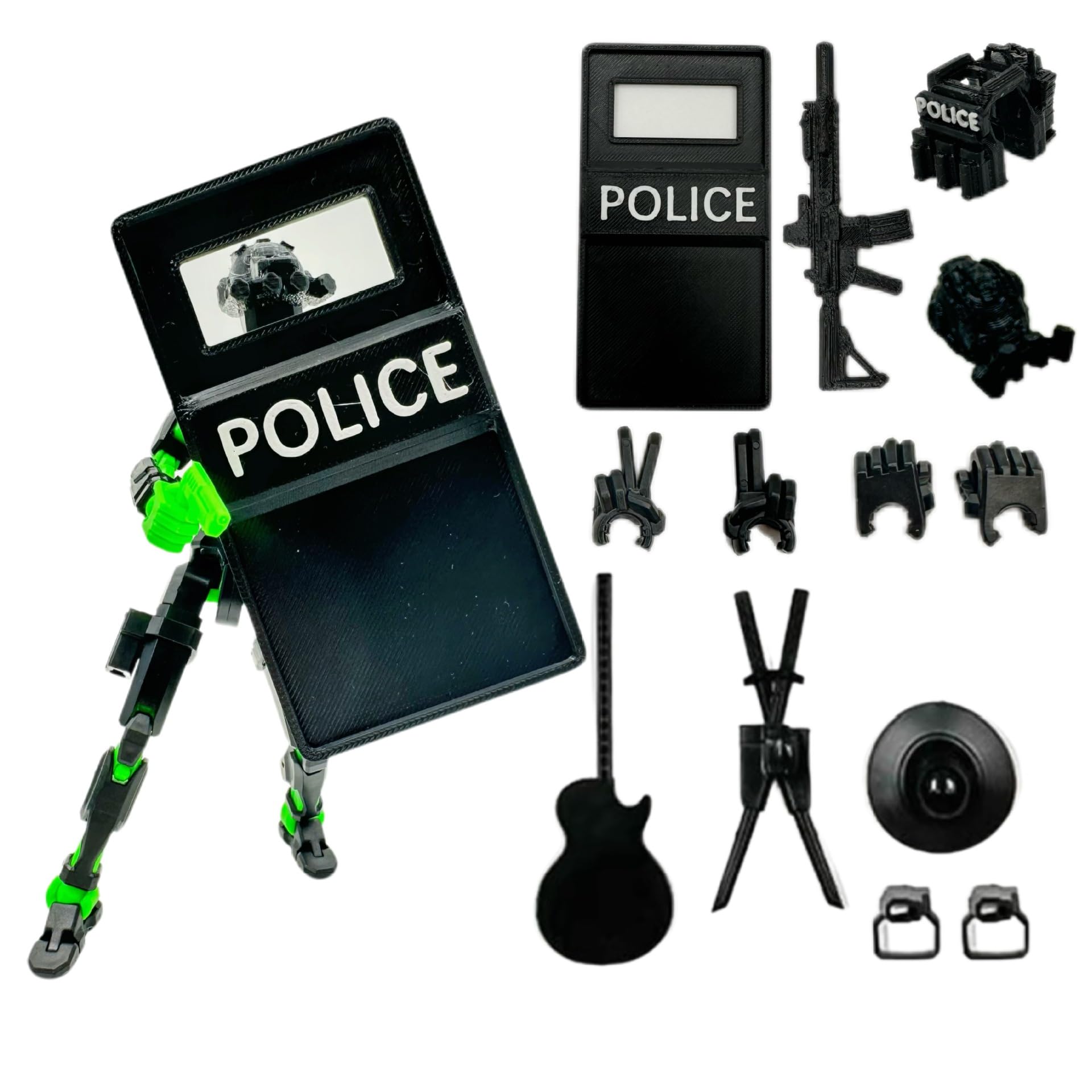 Juego de 5 figuras de acción de 13 escudos de policía impresos en 3D, T13 Titanes T13, 13 figuras de acción de robot móvil que luchan contra T13 con armas, kit completo de construcción coleccionable