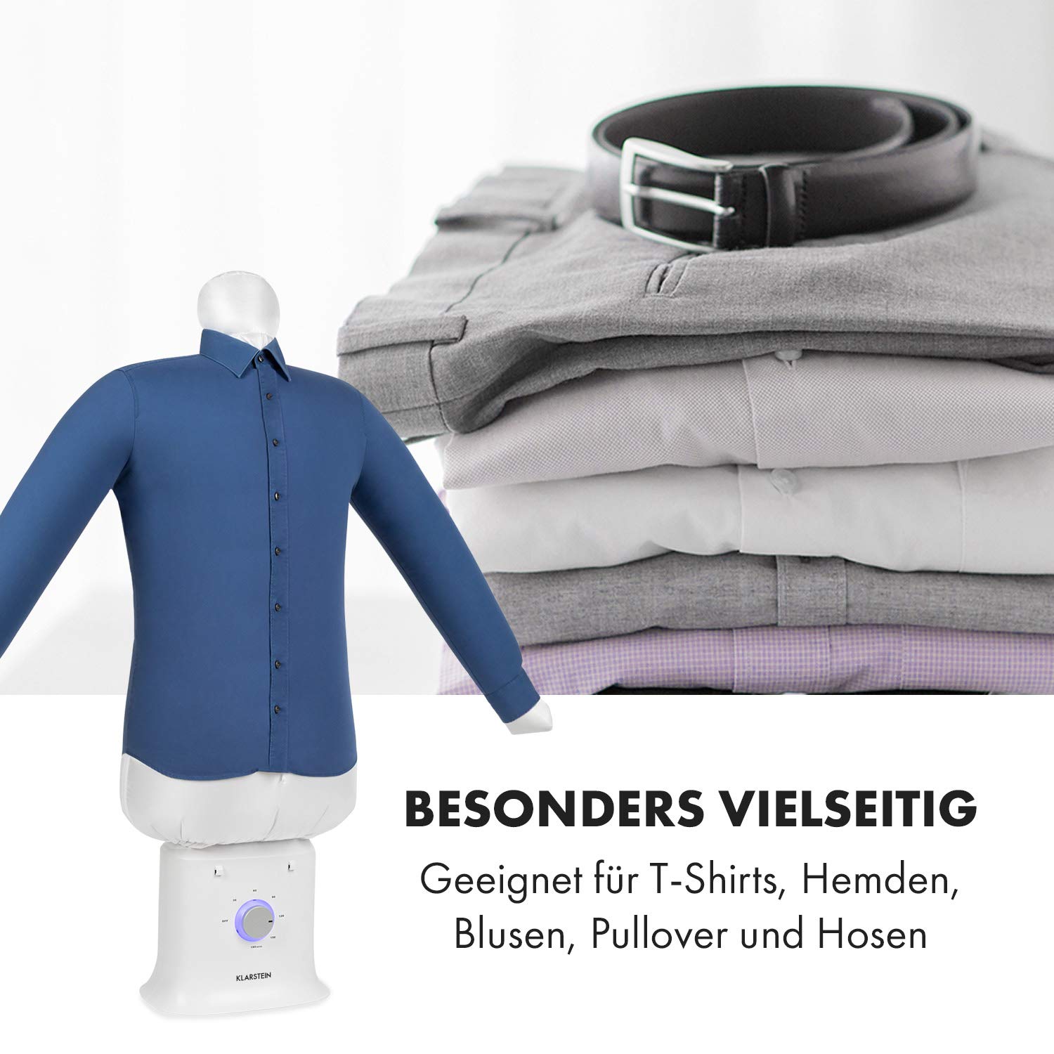 Klarstein ShirtButler Deluxe automatisches Trocken- und Bügelgerät, 2-in-1: Trocknen und bügeln, 1250 W Sicherheits-Heizer, HotAir Tension-Technologie, Timer: 0-180 Min. Material: Oxford-Nylon, weiß