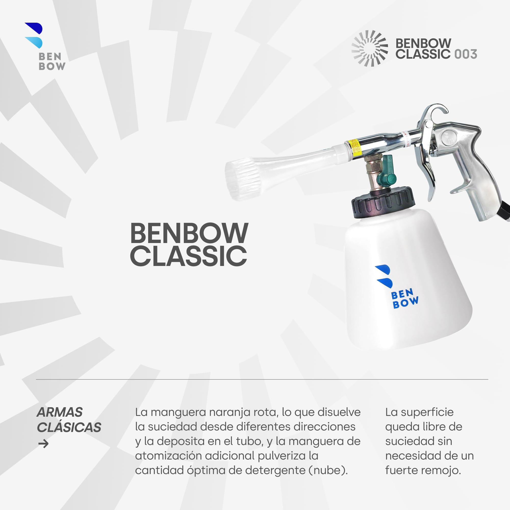 BenBow Pistola de Limpieza de Aire comprimido Classic Brush – Elimina eficazmente la Suciedad en Autos, Camiones, autobuses y maquinaria de construcción – con depósito de 1 litro para detergente