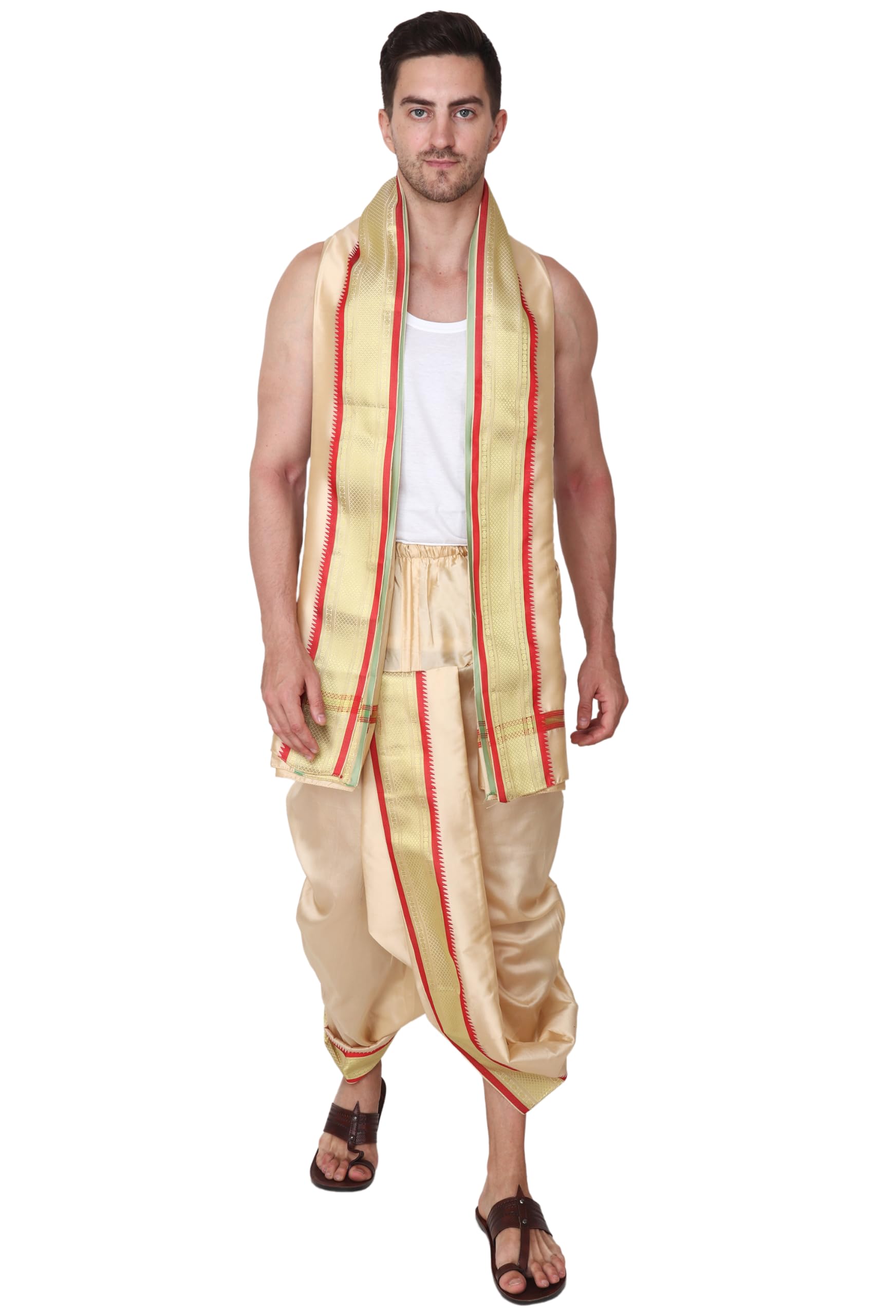 Rameshwaram Fabrics Readymade Dhoti for men with Sherwani Style Silk Kurta, Suitable for Marriage, Pooja, Festival (XL-Extra Large -42, Gold) - Image 6 thumbnail